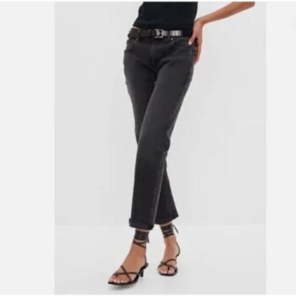 GAP Mid-Rise Black Wash 90's Girlfriend Size 32/14 SHORT Jeans MSRP $80 Size 14S - Picture 2 of 6